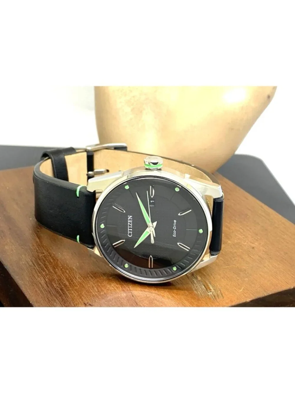 Citizen Men's Watch BM6980-08E Eco-Drive Green Black Dial Leather Band 42mm